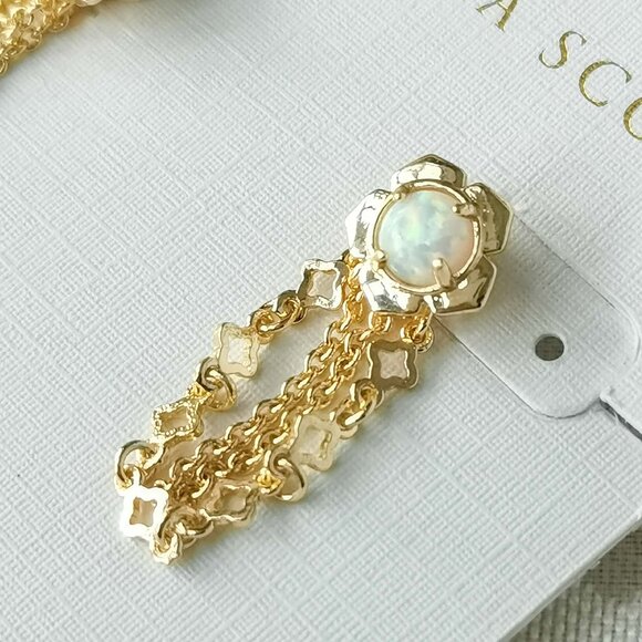 Kendra Scott Susie White Kyocera Opal Convertible Ear Jacket Earrings Gold - Picture 2 of 3